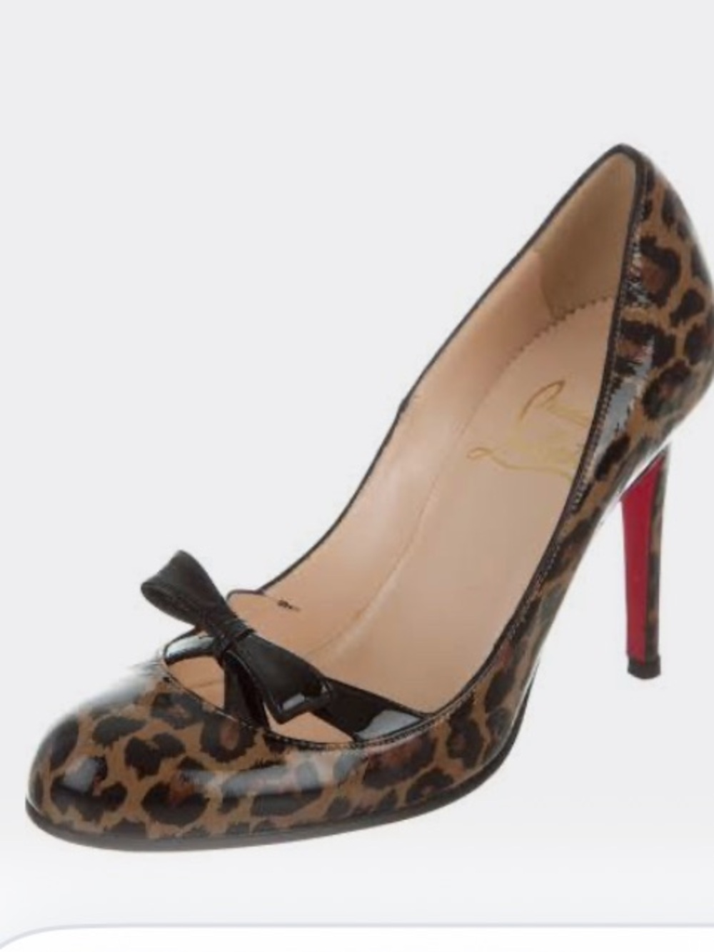 Christian Louboutin Leopard-Print Patent Pump with Black Bow